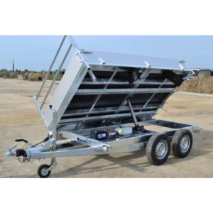 Remolque Basculante Eléctrico Debon PW2.3 Tribenne 2600 kg – 300 × 180 cm – Volcado Trilateral y Doble Eje